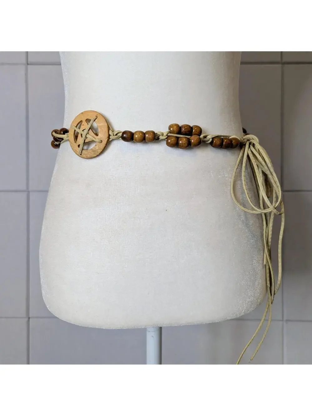 Vintage y2k beaded coconut shell tie wrap belt